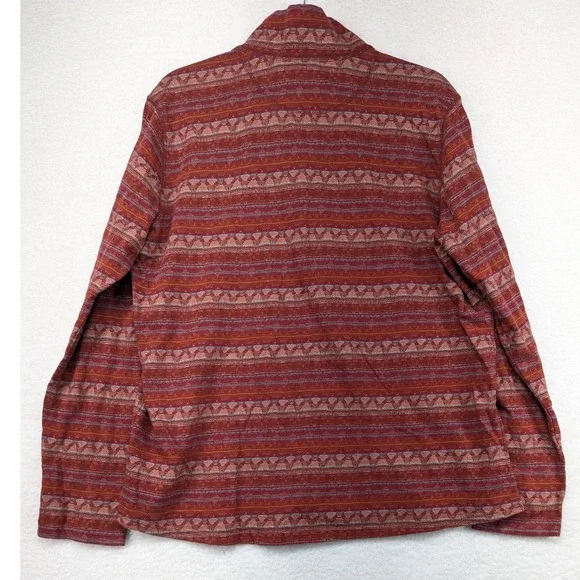 Woolrich Womens XL Red Geometric Aztec Print 1/4 Zip Long Sleeve Cotton Shirt - Picture 2 of 8